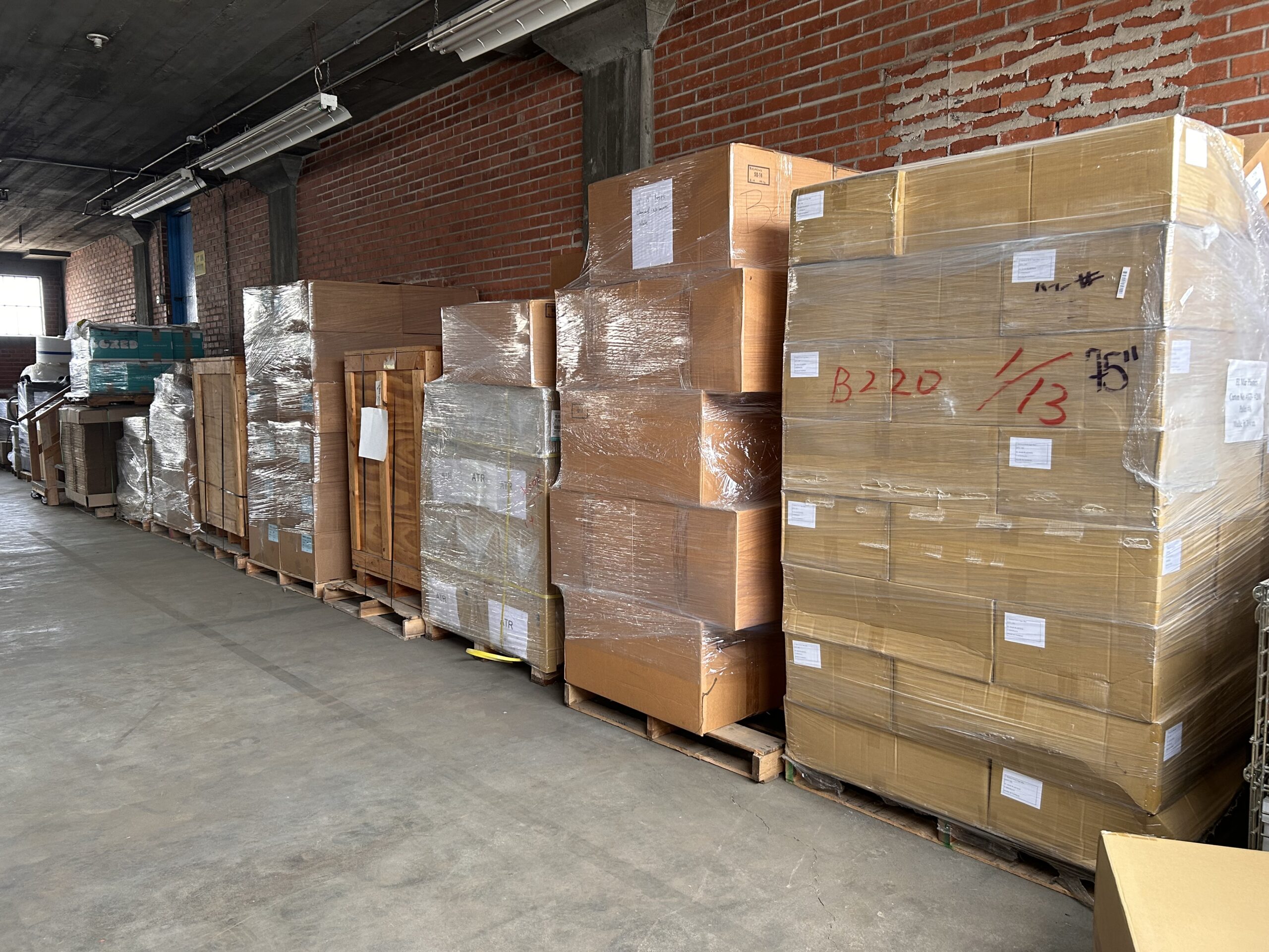 pallets of ATR equipment in NAC warehouse
